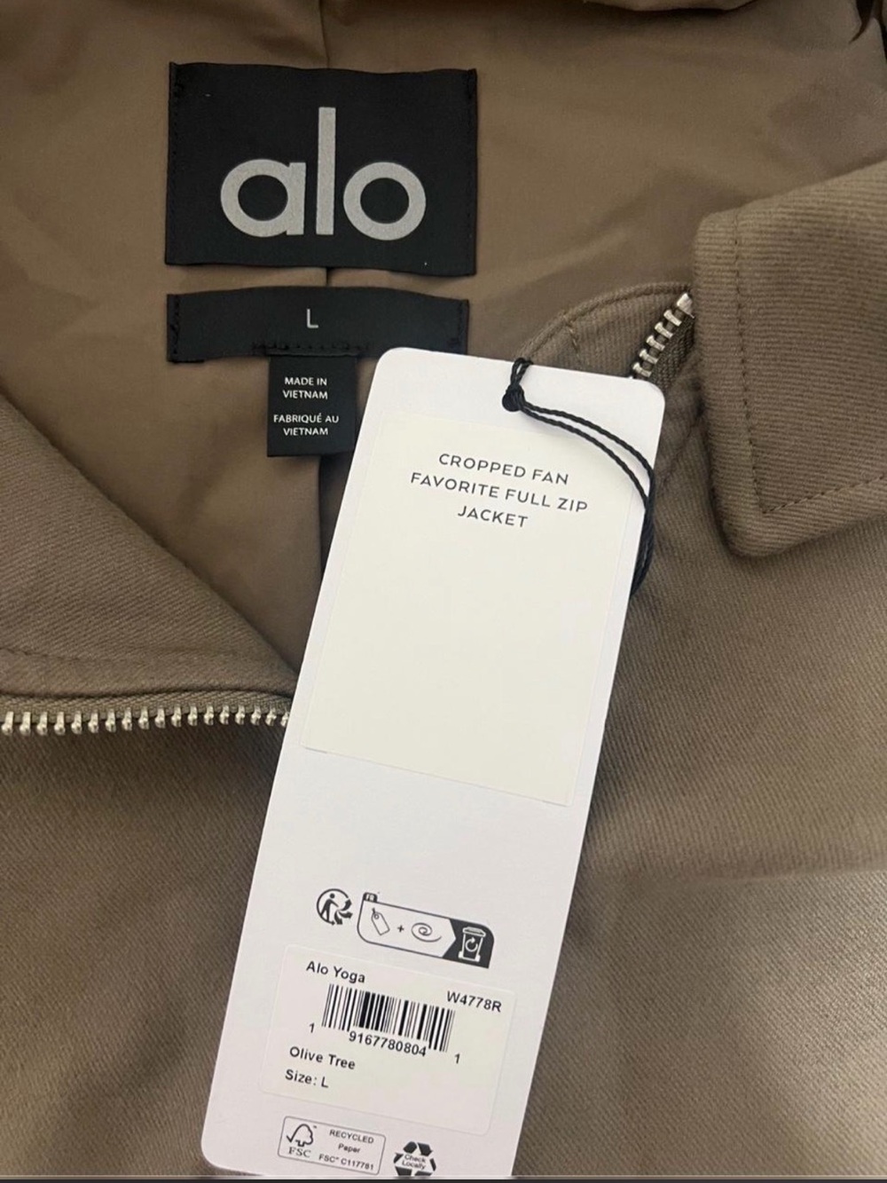 ALO Yoga Olive Tree Cropped Full-Zip Jacket - Picture 3 of 3